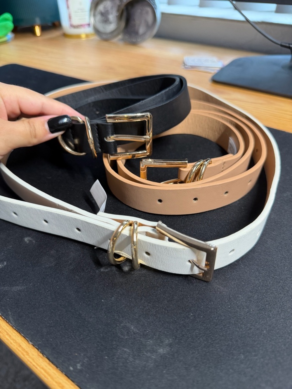 Classic Women's Faux Leather Belt - Black, Tan & White
